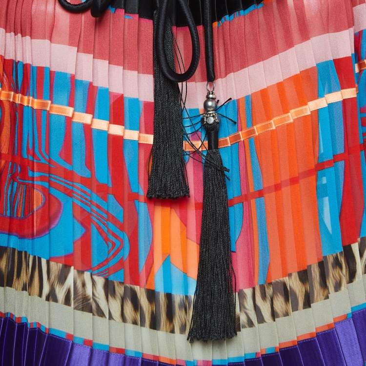 Pre Owned Roberto Cavalli Multicolor Printed Crepe Pleated Blouse S