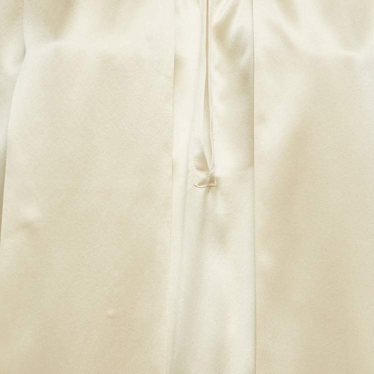 Pre Owned Roberto Cavalli Cream Satin Silk Tie-Up Collar Blouse S