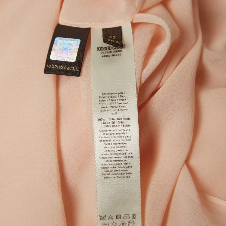 Pre Owned Roberto Cavalli Light Pink Silk Ruffled Long Sleeve Blouse M