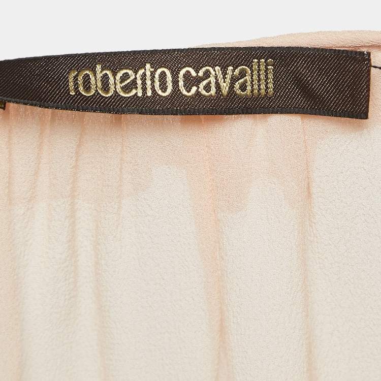 Pre Owned Roberto Cavalli Light Pink Silk Ruffled Long Sleeve Blouse M