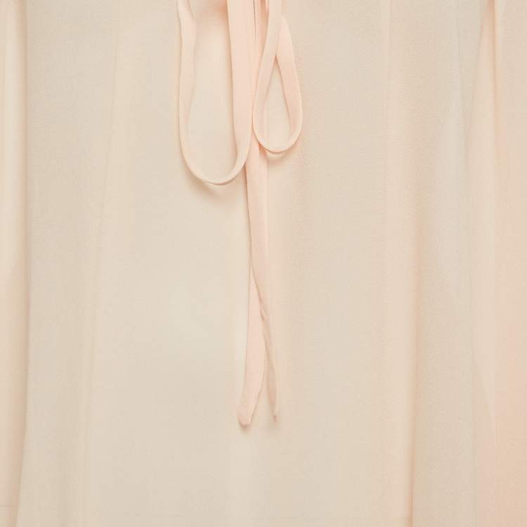 Pre Owned Roberto Cavalli Light Pink Silk Ruffled Long Sleeve Blouse M