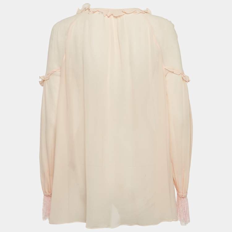 Pre Owned Roberto Cavalli Light Pink Silk Ruffled Long Sleeve Blouse M