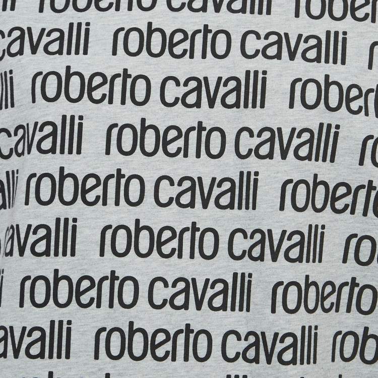Pre Owned Roberto Cavalli Grey Logo Print Cotton Crew Neck Sweatshirt L