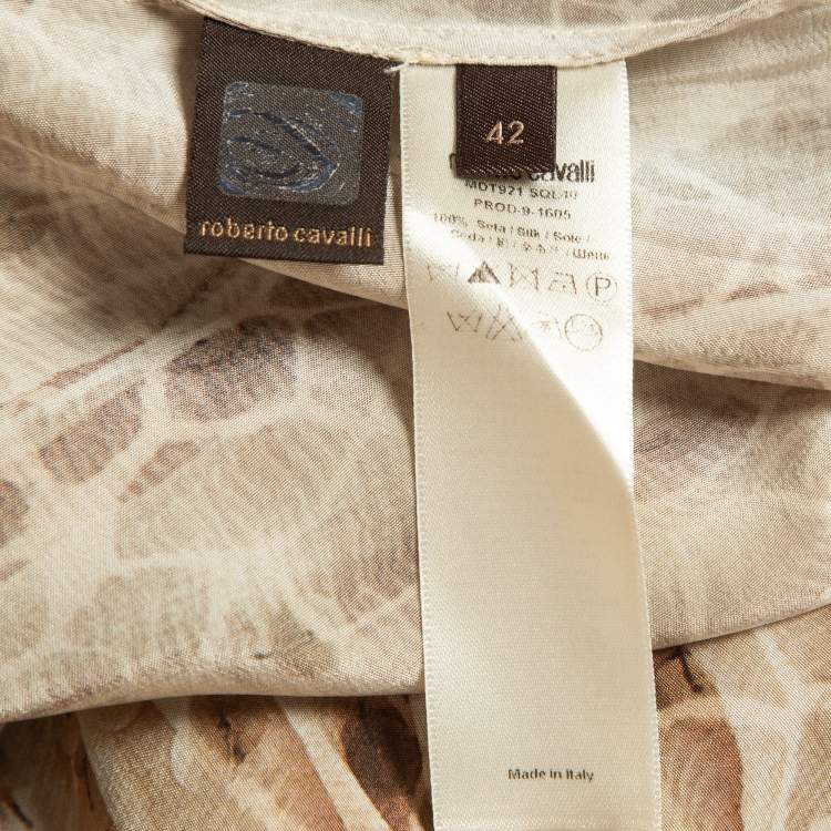 Pre Owned Roberto Cavalli Grey Sequin Print Silk Tie-Up Dress M