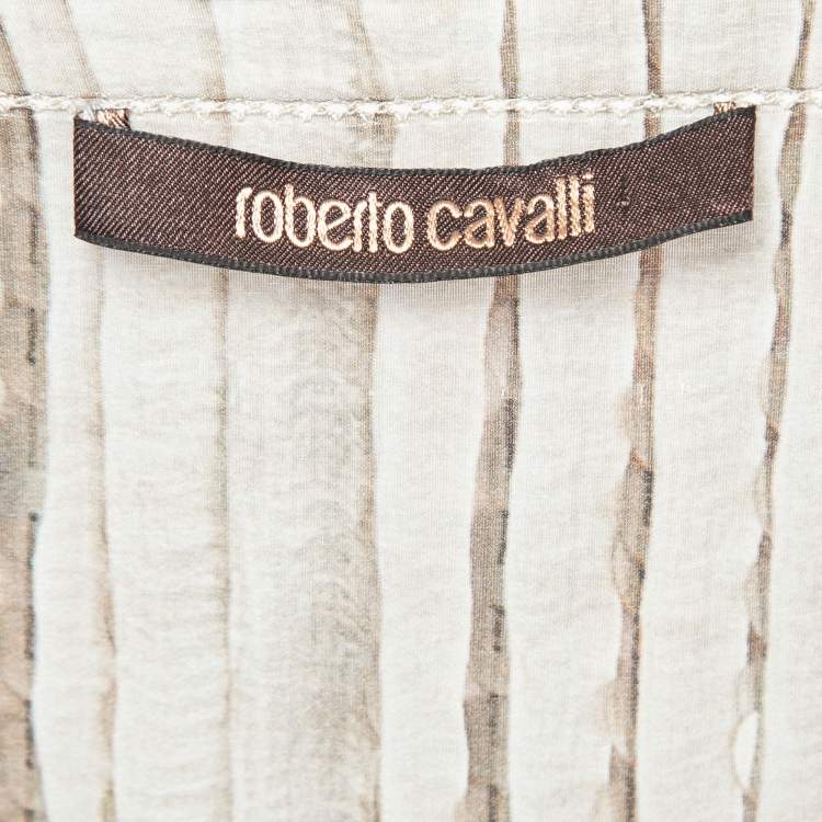 Pre Owned Roberto Cavalli Grey Sequin Print Silk Tie-Up Dress M