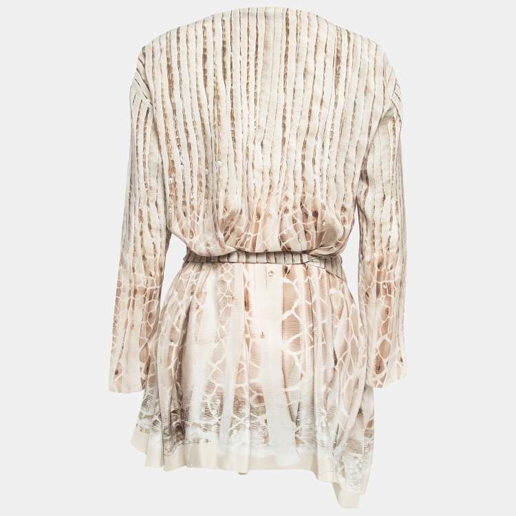 Pre Owned Roberto Cavalli Grey Sequin Print Silk Tie-Up Dress M