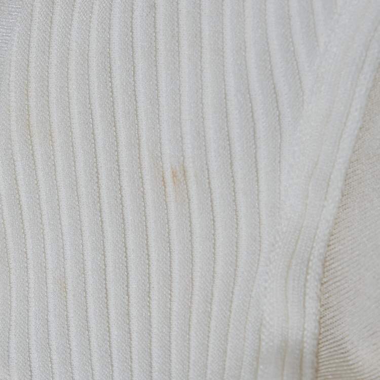 Pre Owned Roberto Cavalli White Mesh Panelled Rib Knit Flared Maxi Dress S