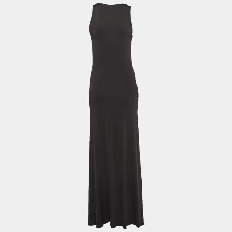 Pre Owned Roberto Cavalli Black Jersey Snake Buckle Detail Sleeveless Maxi Dress M
