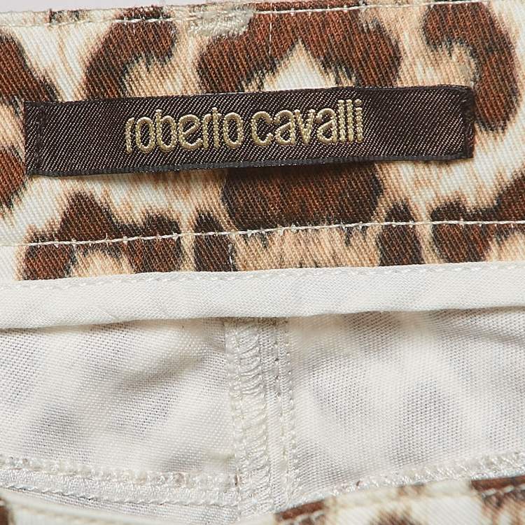 Pre Owned Roberto Cavalli Brown Leopard Print Cotton Beads embroidered Flared Jeans S Waist 29''