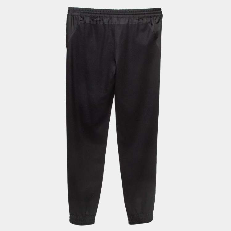 Pre Owned Roberto Cavalli Black Silk Trimmed Wool Elasticated Waist Joggers S