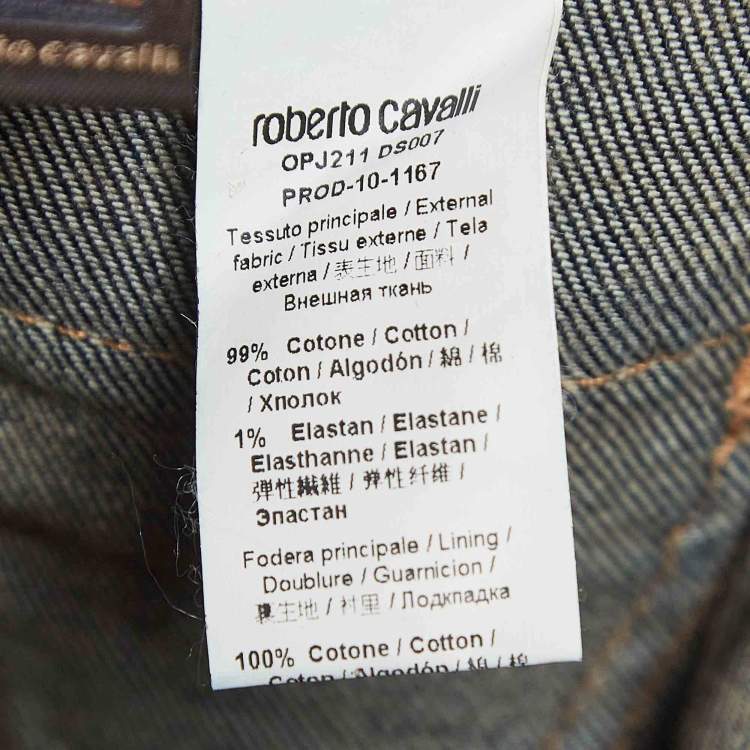 مملوكة مسبقًا Roberto Cavalli Navy Blue Faded Denim Lace-Ip Detail Jeans S Waist 27''