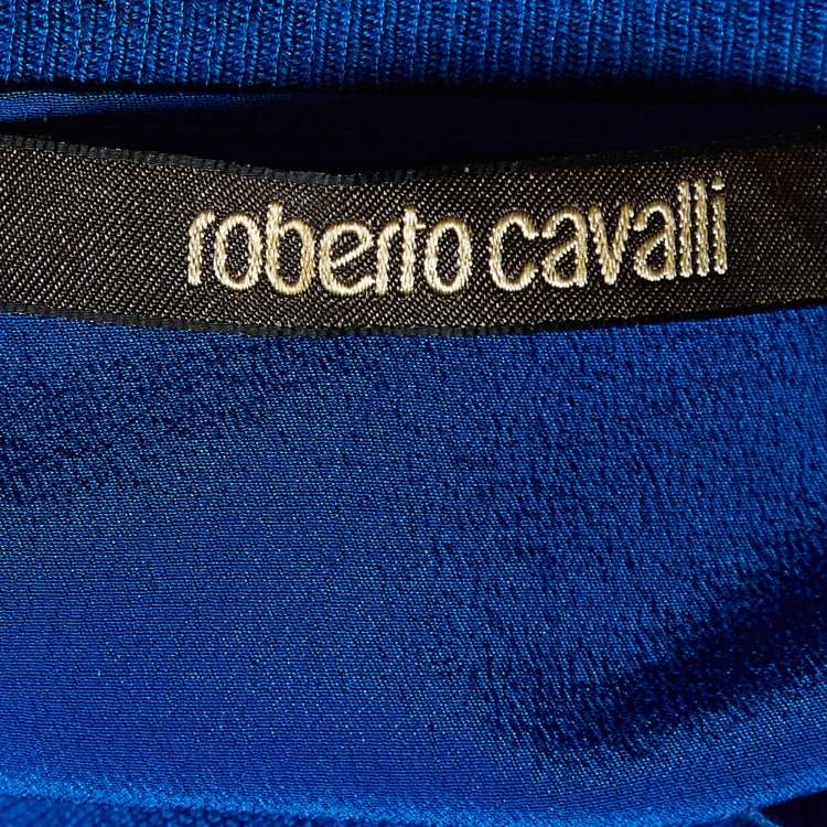 Pre Owned Roberto Cavalli Blue Silk & Cashmere Short Sleeve Jumper S