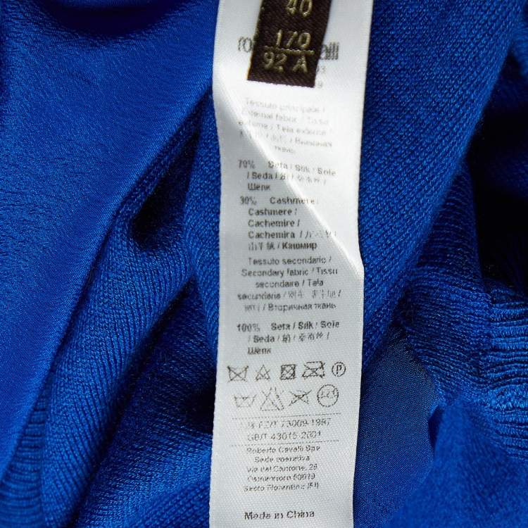 Pre Owned Roberto Cavalli Blue Silk & Cashmere Short Sleeve Jumper S