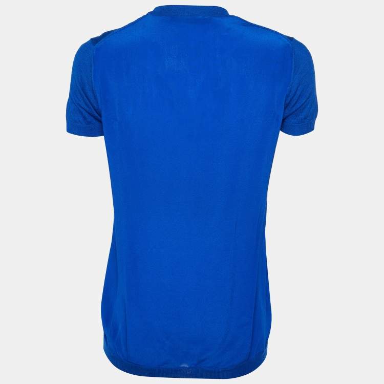 Pre Owned Roberto Cavalli Blue Silk & Cashmere Short Sleeve Jumper S