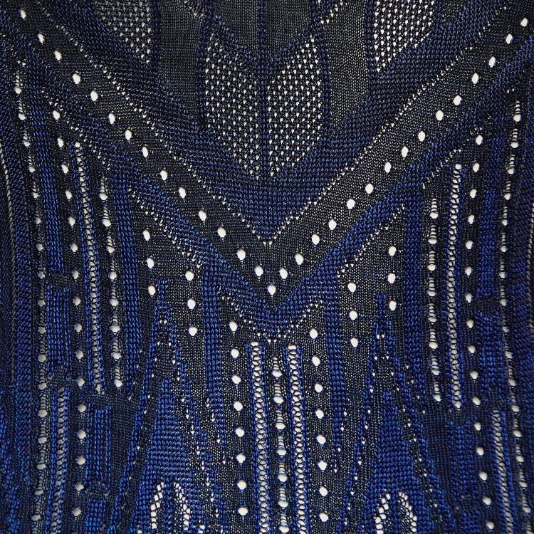 Pre Owned Roberto Cavalli Black/Blue Gradient Perforated Knit Jumper S
