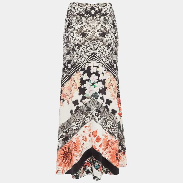 Pre Owned Roberto Cavalli Multicolor Floral Print Jersey Flared Maxi Skirt S