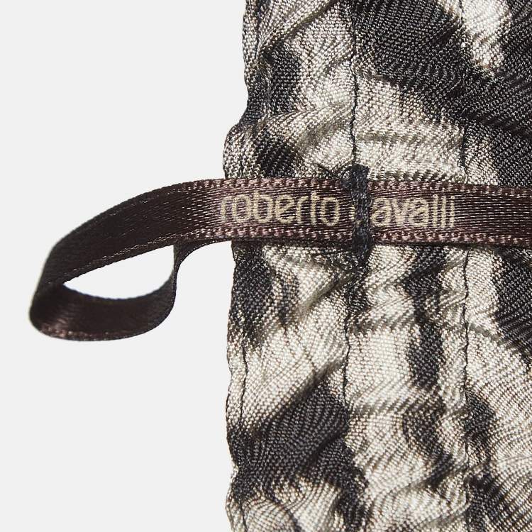 Pre Owned Roberto Cavalli Black Leopard Print Silk Drawstring Waist Trousers M