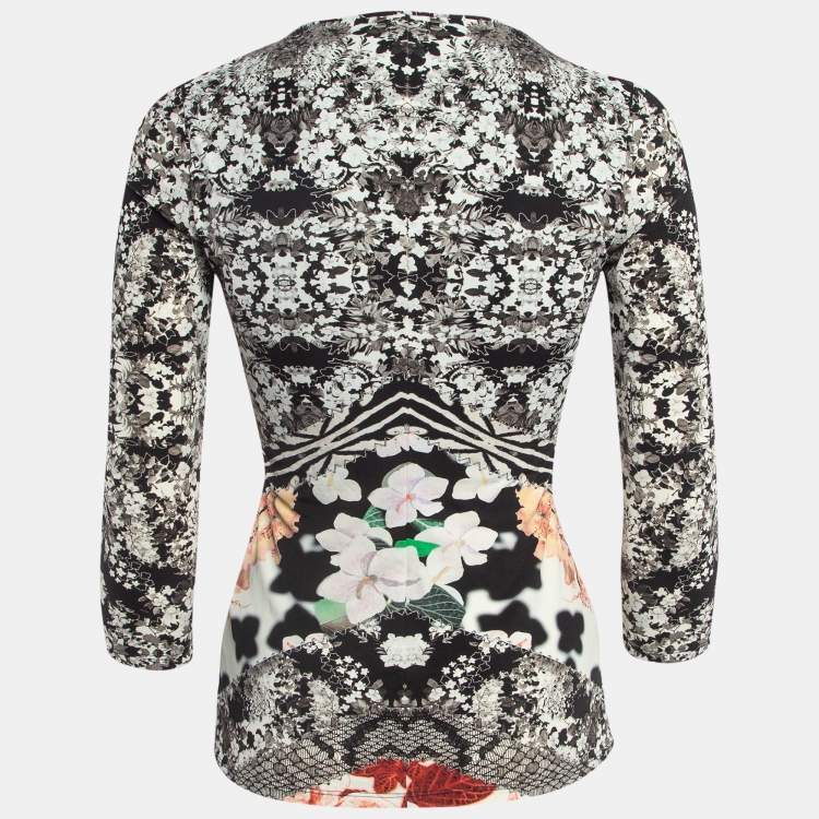 Pre Owned Roberto Cavalli Multicolor Floral Print Jersey Long Sleeve Top S