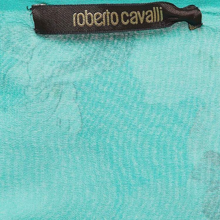 Pre Owned Roberto Cavalli Green Floral Print Silk Kaftan Wrap Dress S
