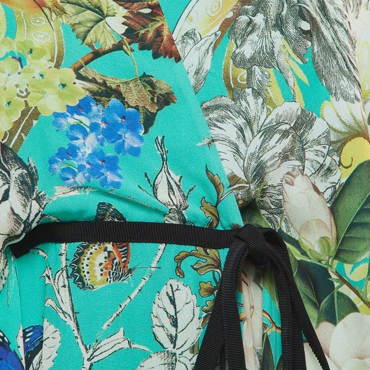Pre Owned Roberto Cavalli Green Floral Print Silk Kaftan Wrap Dress S