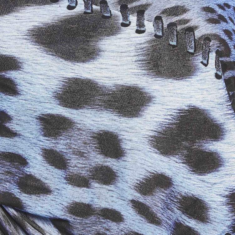 Pre Owned Roberto Cavalli Blue Leopard Print Ruched Strapless Top S