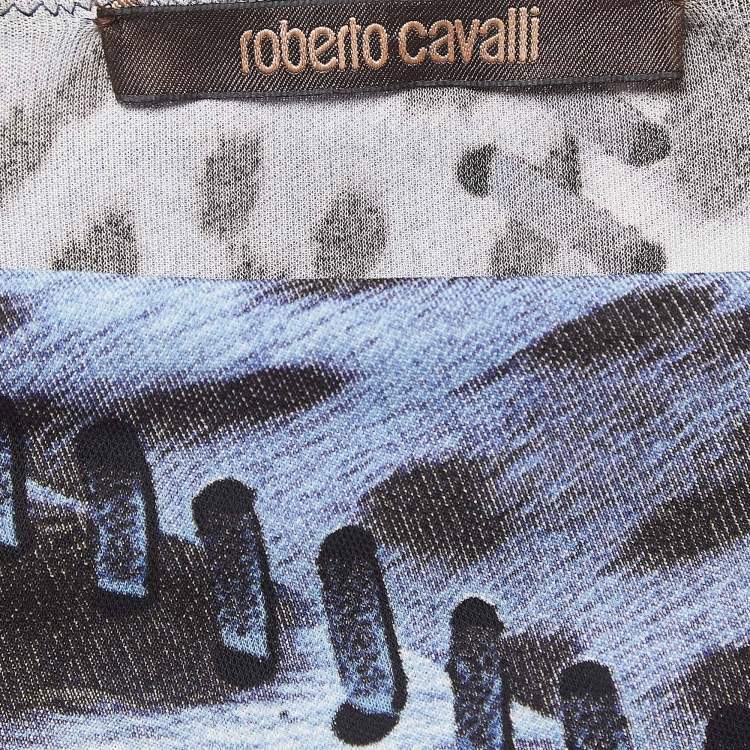 Pre Owned Roberto Cavalli Blue Leopard Print Ruched Strapless Top S