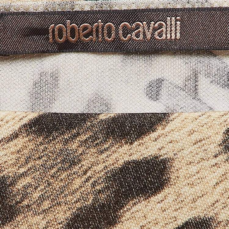 Pre Owned Roberto Cavalli Brown Leopard Print Ruched Strapless Top S