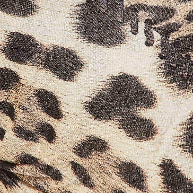 Pre Owned Roberto Cavalli Brown Leopard Print Ruched Strapless Top S