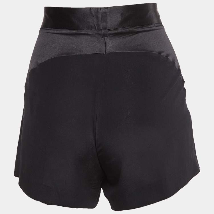 Pre Owned Roberto Cavalli Black Silk Pleated Shorts M