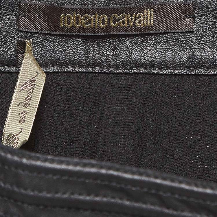 Pre Owned Roberto Cavalli Black Embossed Leather Fringed Skirt S