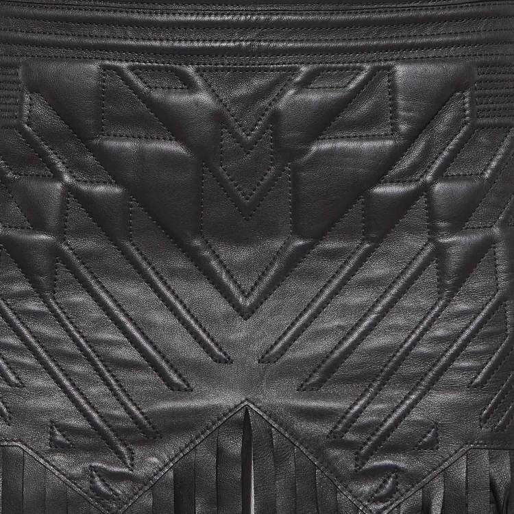 Pre Owned Roberto Cavalli Black Embossed Leather Fringed Skirt S