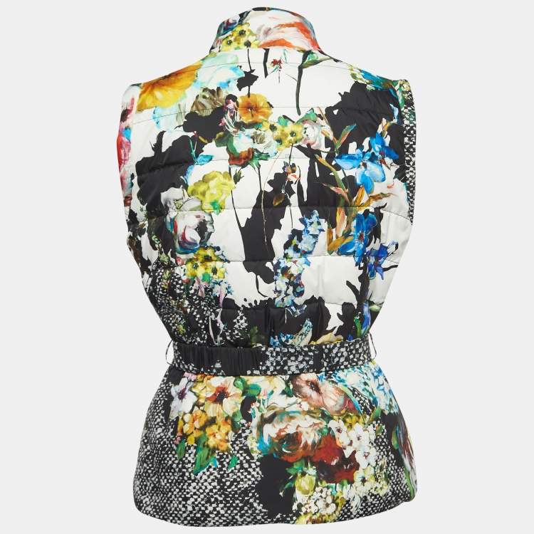 Pre Owned Roberto Cavalli Multicolor Floral Print Nylon Sleeveless Belted Down Jacket M