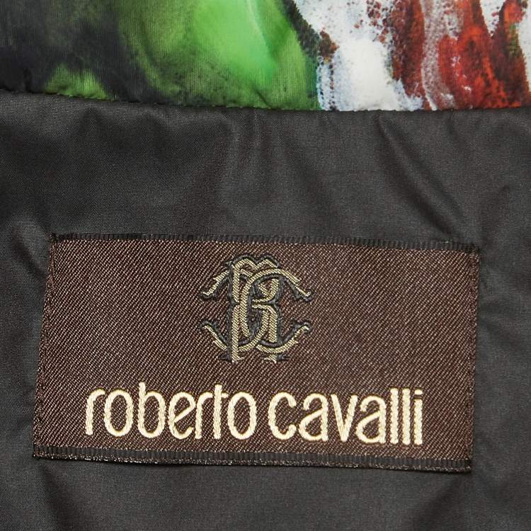 Pre Owned Roberto Cavalli Multicolor Floral Print Nylon Sleeveless Belted Down Jacket M