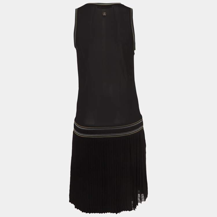 Pre Owned Roberto Cavalli Black Animal Print Silk and Knit Pleated Drop -Waist Dress M