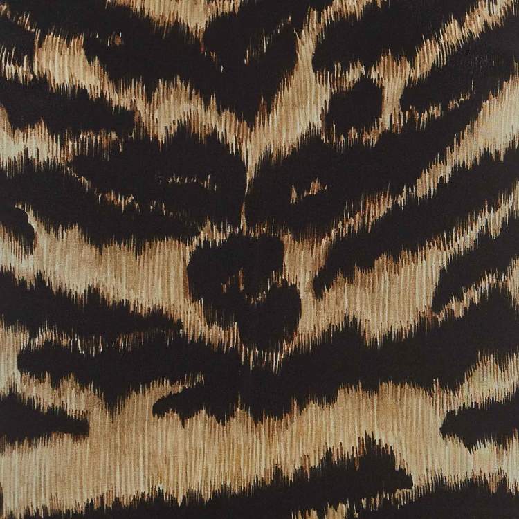 Pre Owned Roberto Cavalli Black Animal Print Silk and Knit Pleated Drop -Waist Dress M