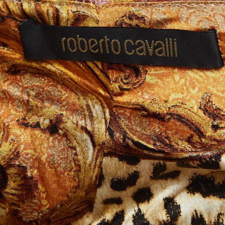 Pre Owned Roberto Cavalli Multicolor Animal Print Satin Silk Tie-Up Halter Neck Midi Slip Dress M   