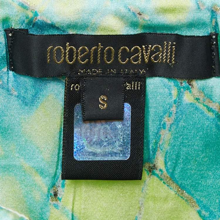 Pre Owned Roberto Cavalli Multicolor Print Stretch Silk Sleeveless Top S