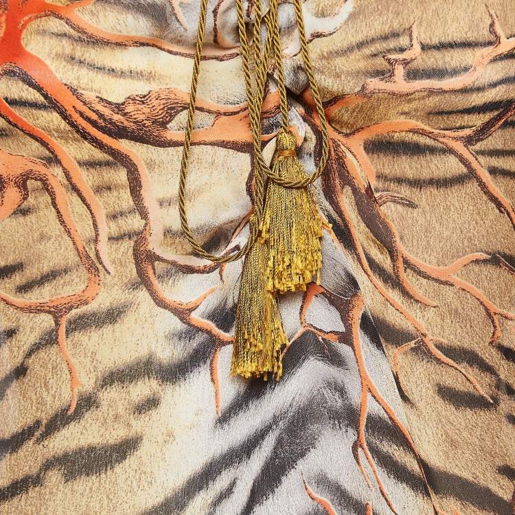 Pre Owned Roberto Cavalli Multicolor Animal Print Silk Lace Up Semi Sheer Blouse S   