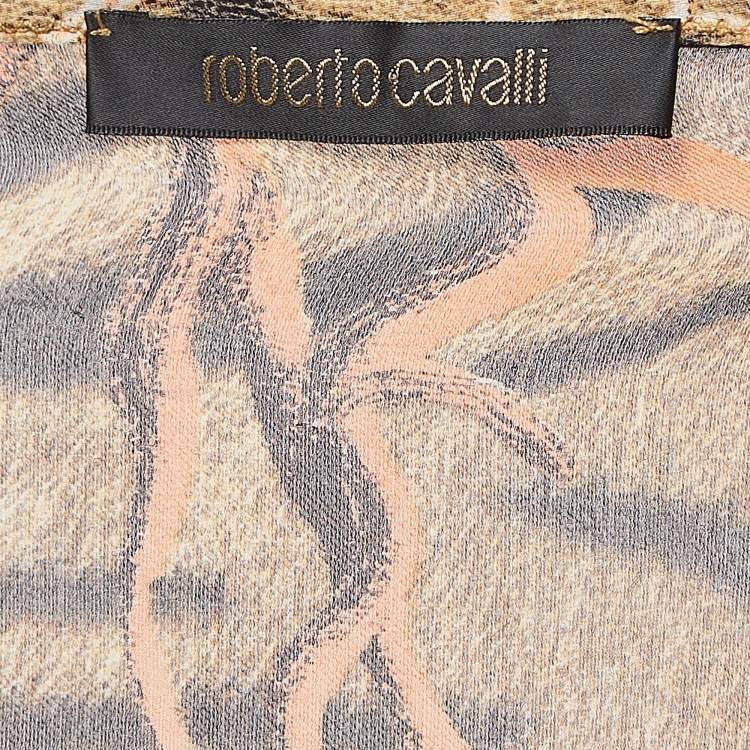 Pre Owned Roberto Cavalli Multicolor Animal Print Silk Lace Up Semi Sheer Blouse S   