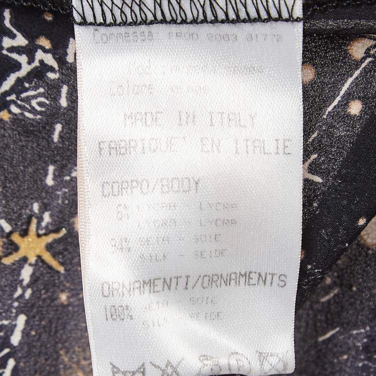Pre Owned Roberto Cavalli Black Horoscope Print Silk Cold Shoulder Blouse S
