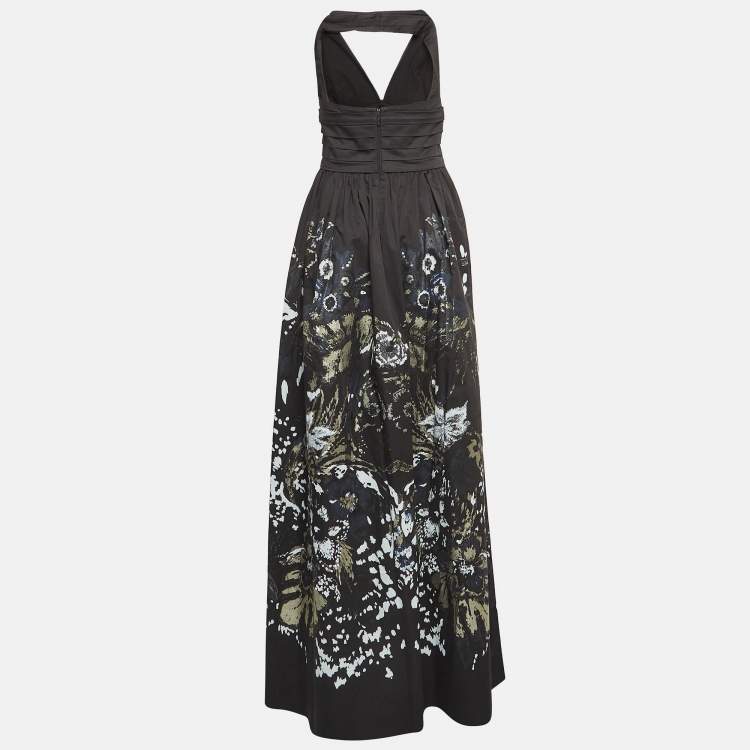 مملوكة مسبقًا Roberto Cavalli Black Floral Print Cotton Halter Neck Gown M