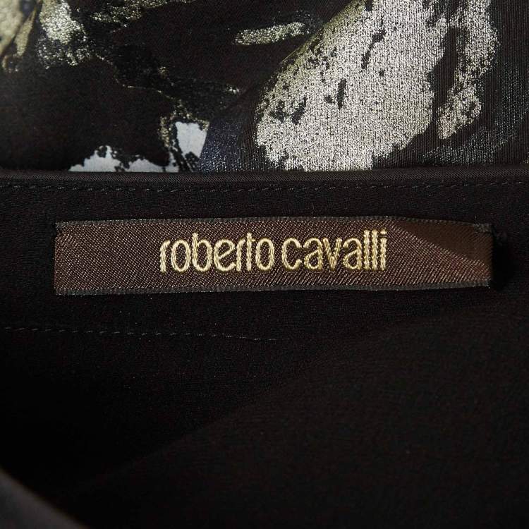 مملوكة مسبقًا Roberto Cavalli Black Floral Print Cotton Halter Neck Gown M
