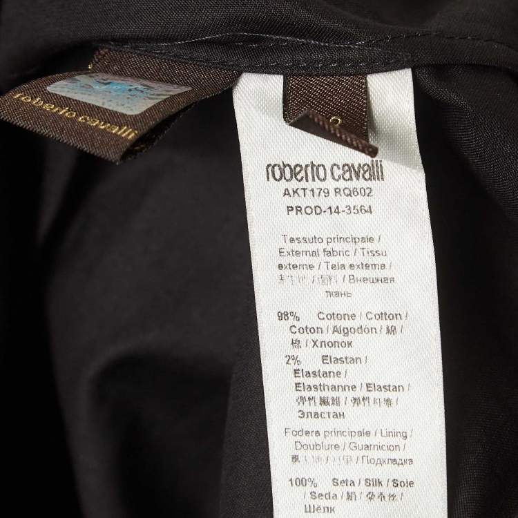 مملوكة مسبقًا Roberto Cavalli Black Floral Print Cotton Halter Neck Gown M