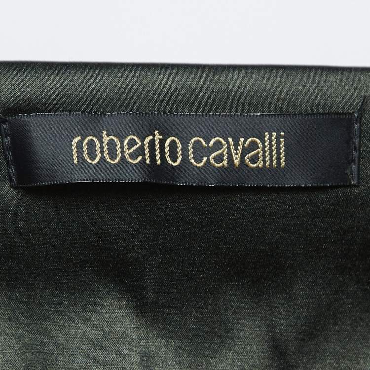مملوكة مسبقًا Roberto Cavalli Green Snake Jeweled Silk Cut-Out Halter Neck Top S