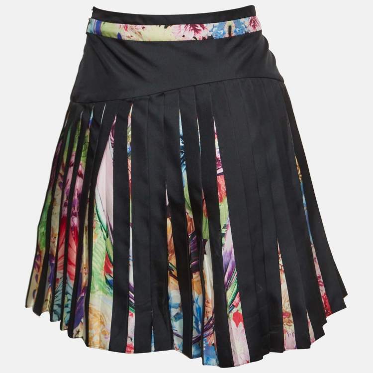 Pre Owned Roberto Cavalli Multicolor Floral Printed Silk Pleated Mini Skirt S