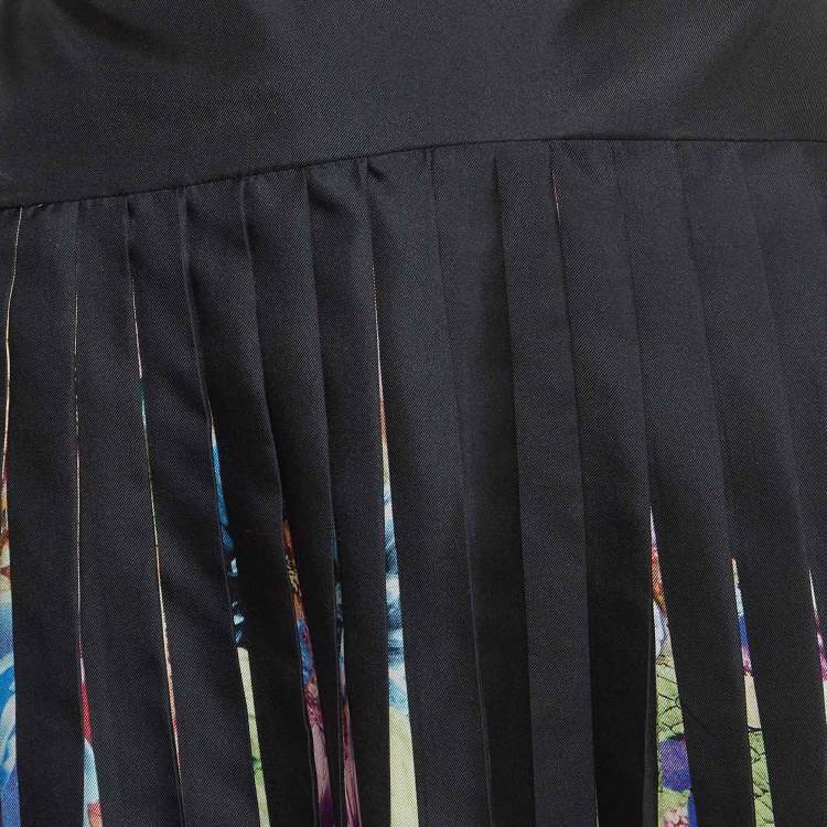 Pre Owned Roberto Cavalli Multicolor Floral Printed Silk Pleated Mini Skirt S