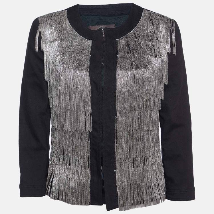Pre Owned Roberto Cavalli Black Cotton Chain Tasseled Jacket S