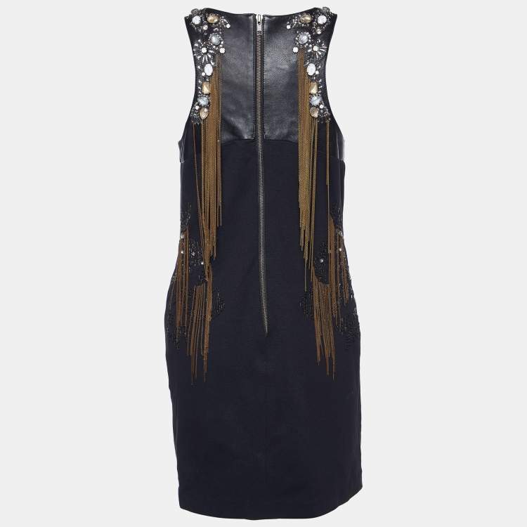 Pre Owned Roberto Cavalli Black Jersey Embellished Sleeveless Dress M
