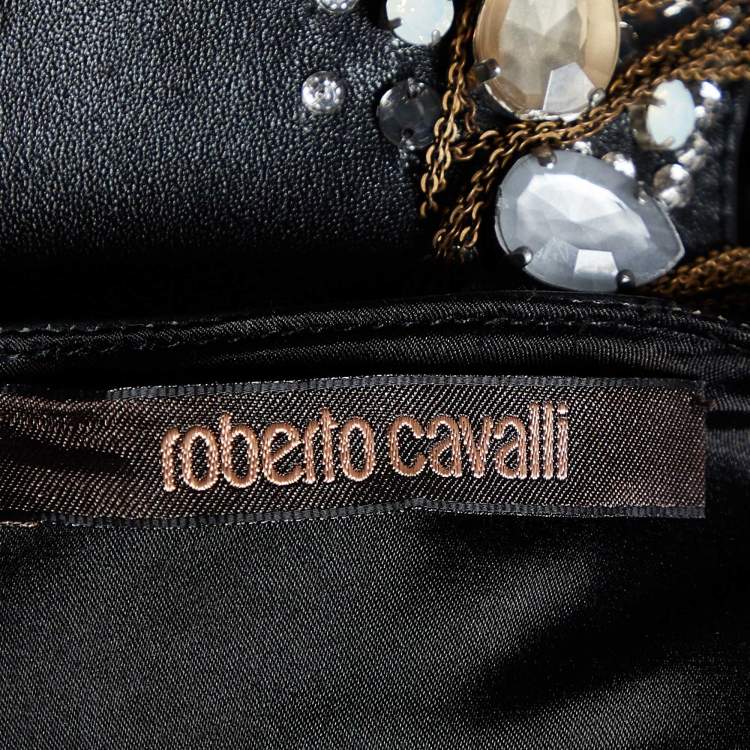 Pre Owned Roberto Cavalli Black Jersey Embellished Sleeveless Dress M
