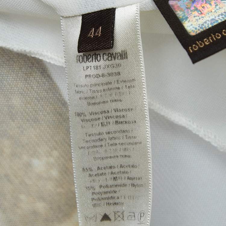 Pre Owned Roberto Cavalli White Chain Print Jersey One Shoulder Midi Dress M